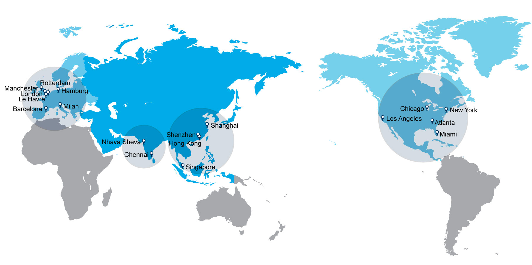 Mapa dos gateways LCL da C.H. Robinson