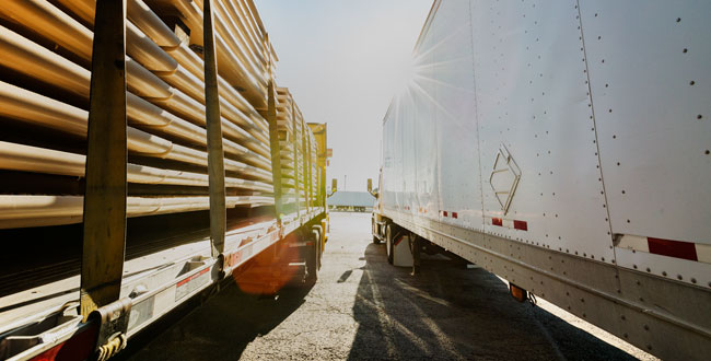 Two semi-trucks side by side.