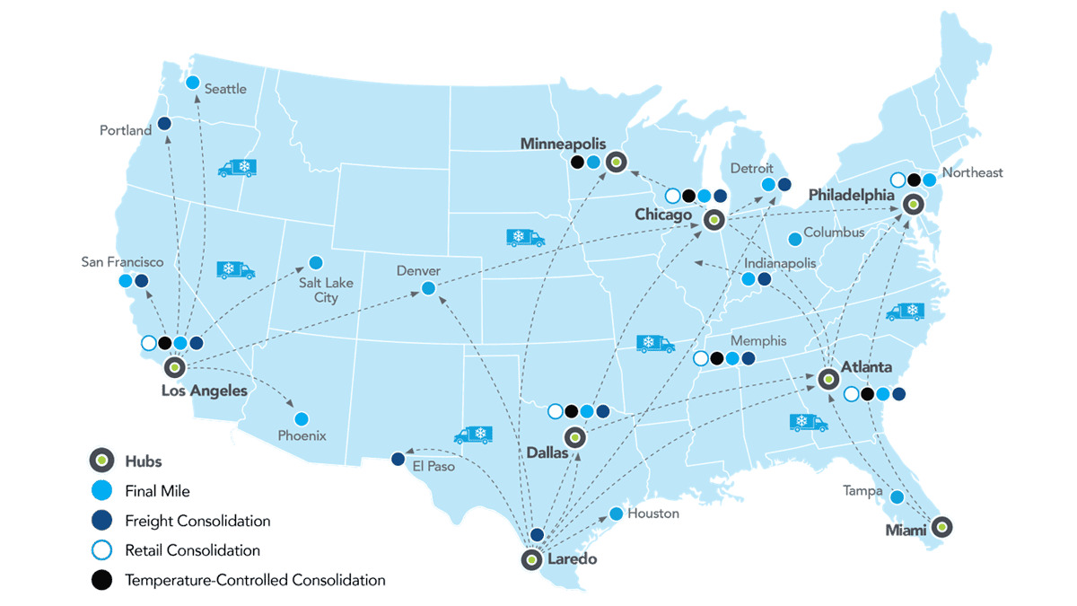 Temperature controlled freight network map