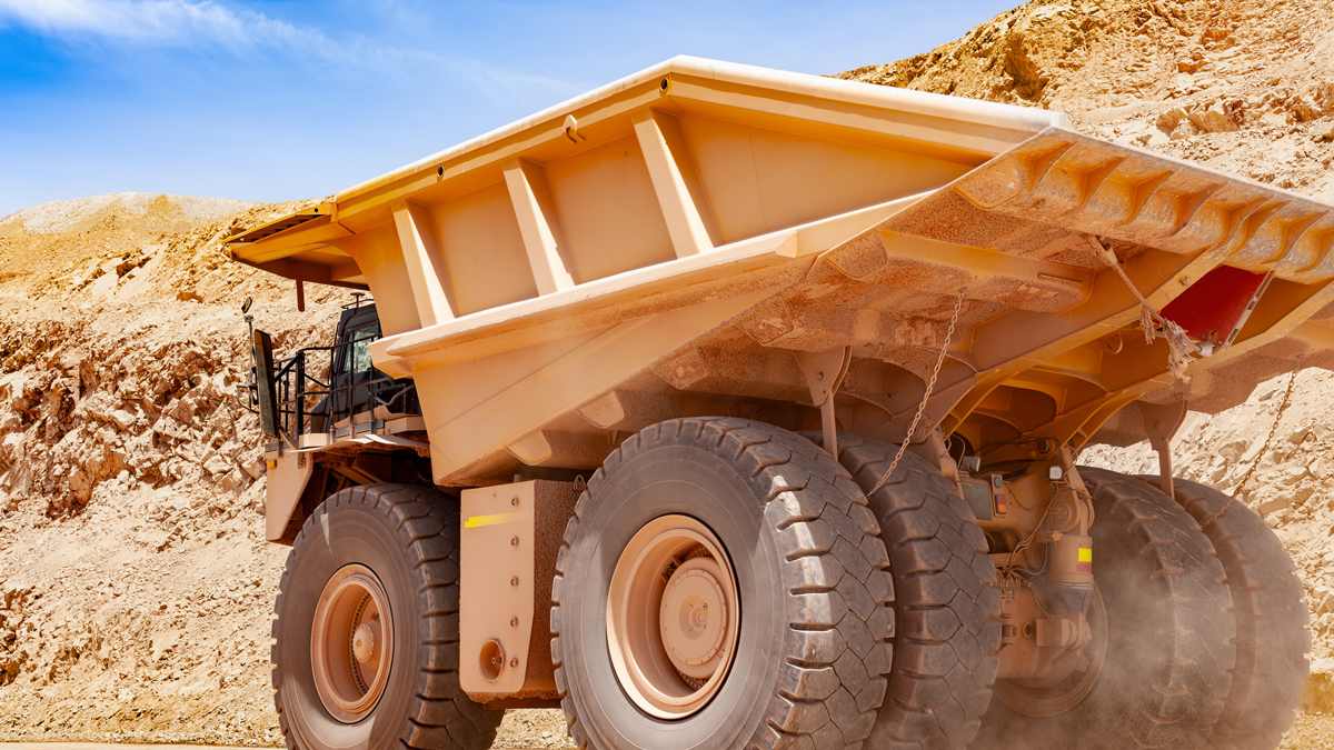 Mining dump truck at excavation site